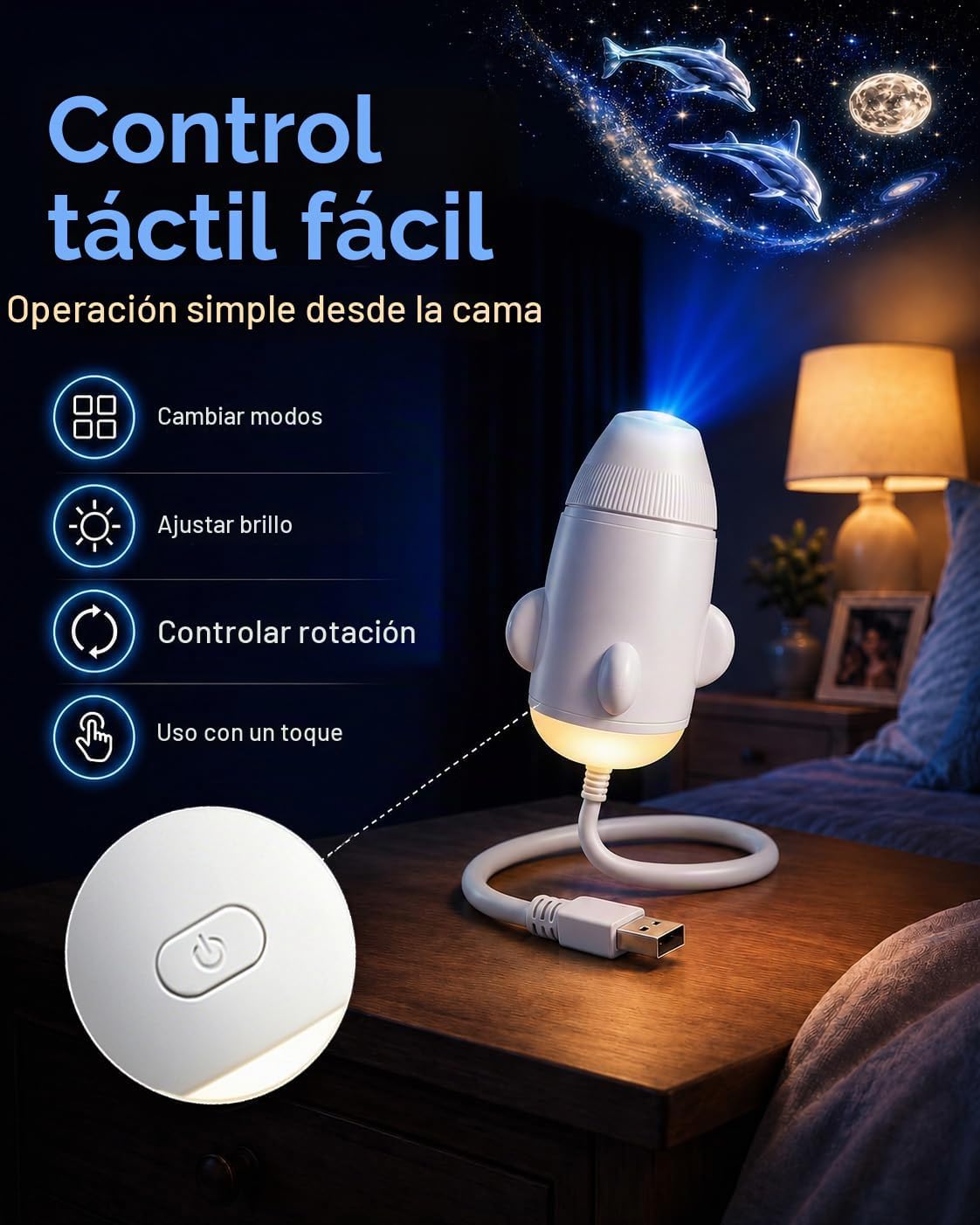Proyector de Estrellas,Galaxia y océano LED, con Luz de Noche cálida.