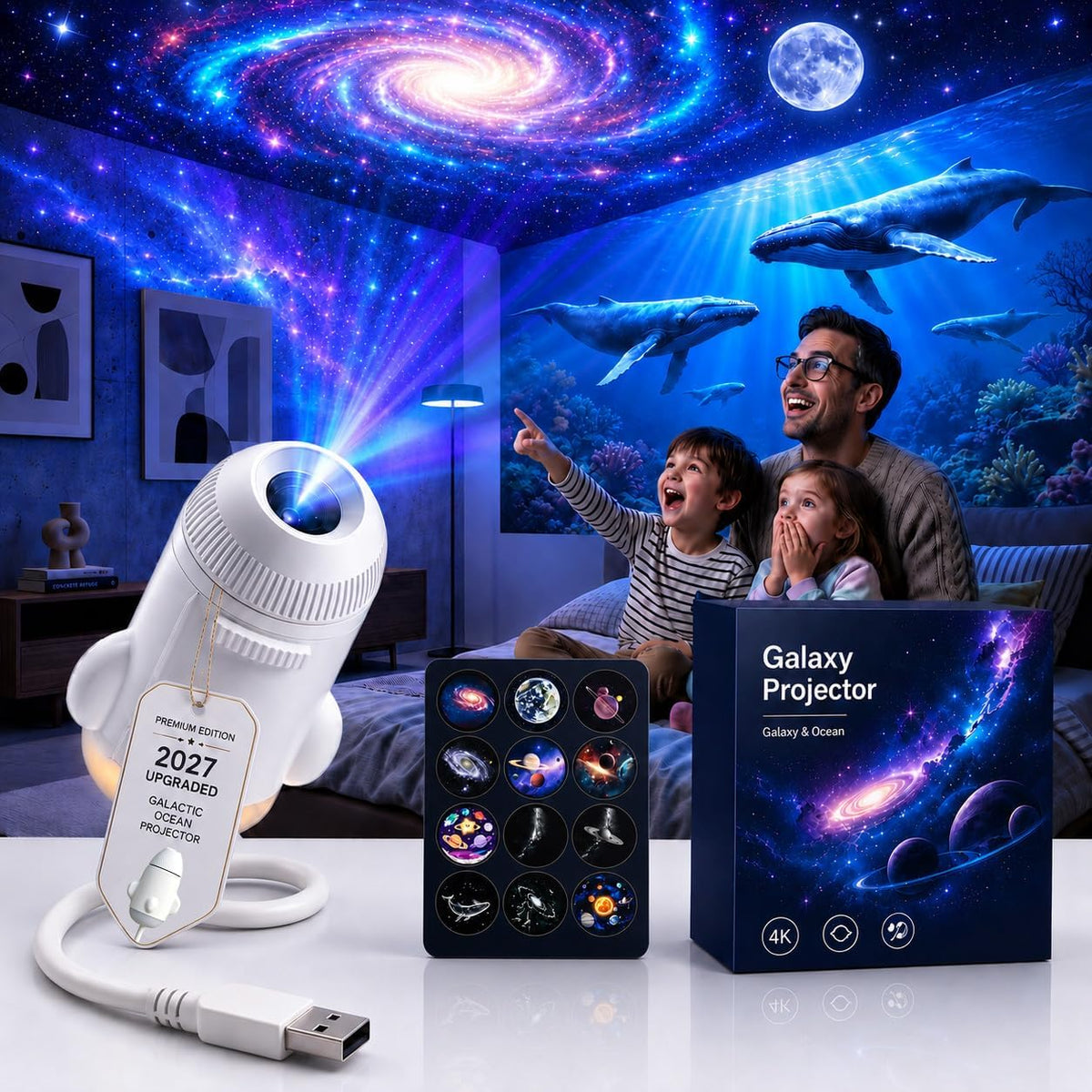 Proyector de Estrellas,Galaxia y océano LED, con Luz de Noche cálida.